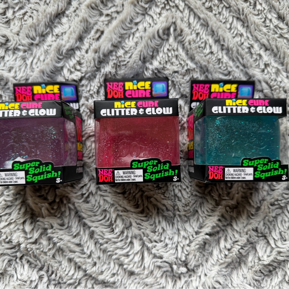Nee Doh Nice Cube Glitter & Glow Squish Toy - Purple, Pink, Teal